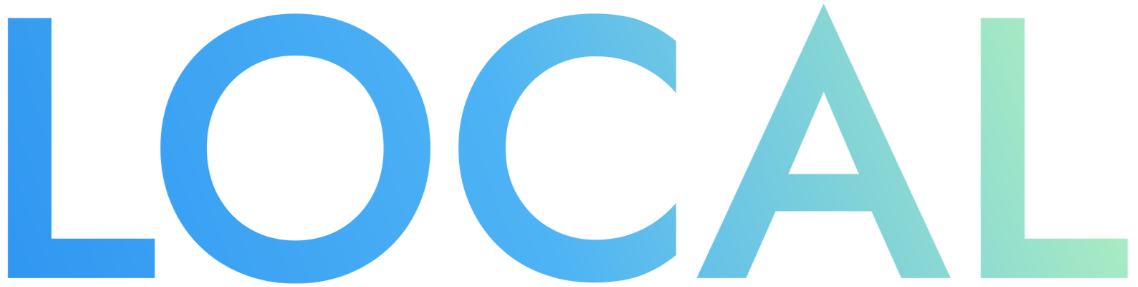 Colorful 3D text spelling 'LOCAL' with a gradient from blue to green.