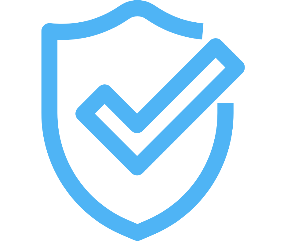 A blue shield with a checkmark in the center, symbolizing security or protection.