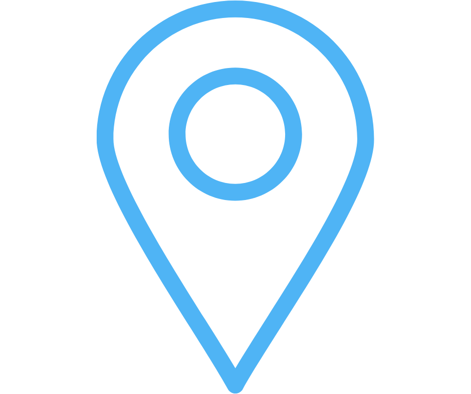 Blue location pin icon on a black background.