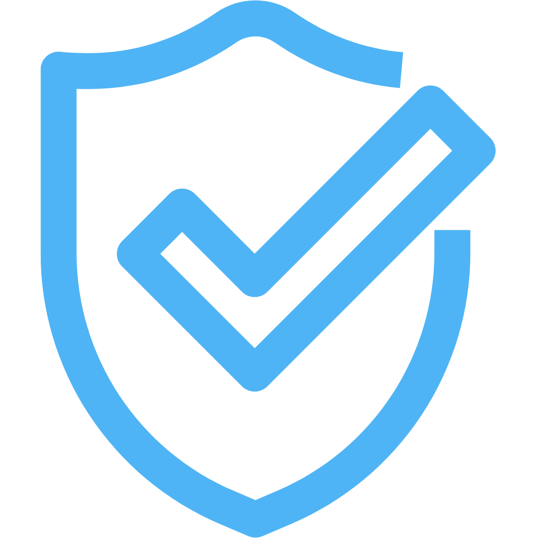 Blue shield with a checkmark inside.