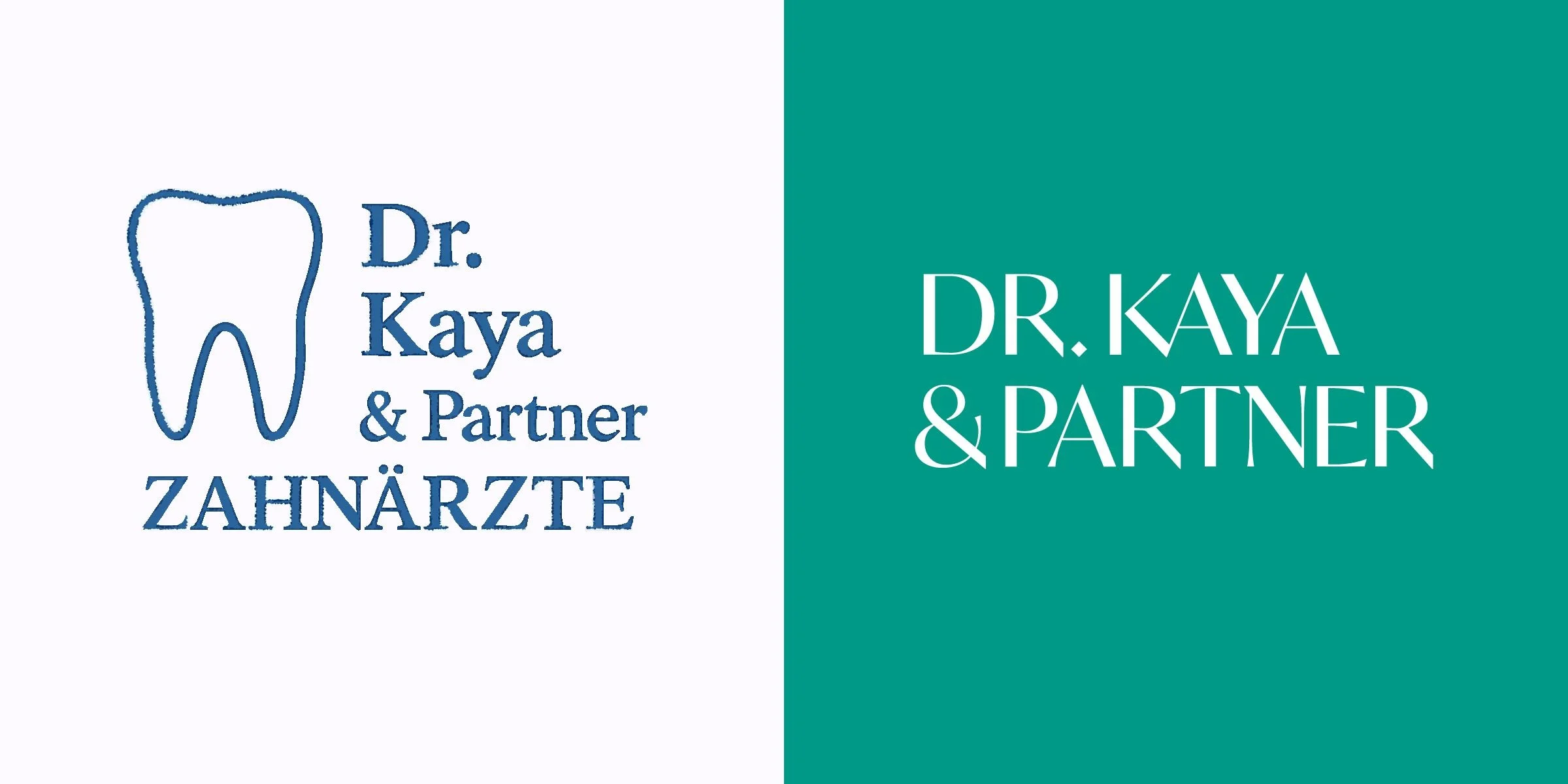 Altes und neues Logo einer Zahnärztpraxis namens Dr. Kaya & Partner im Vergleich.