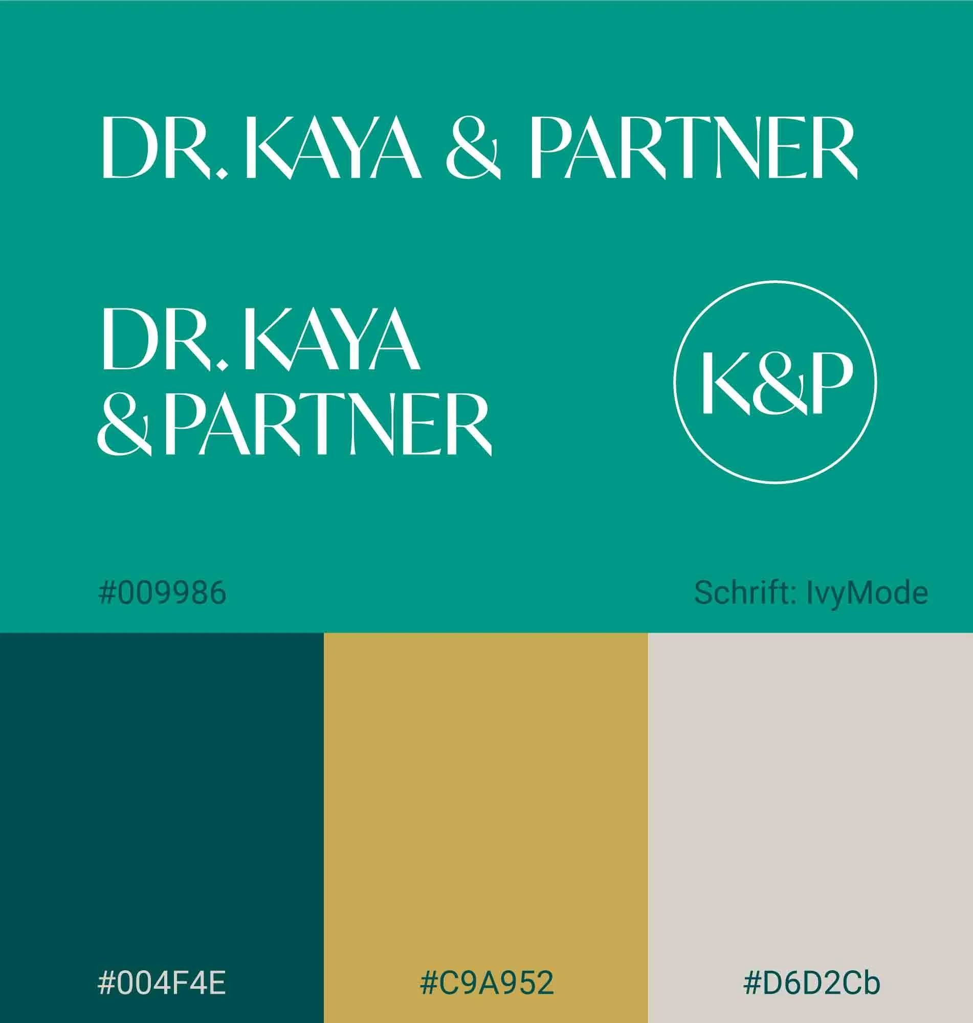 Farbkonzept und Logo-Design für Zahnarztpraxis „Dr. Kaya & Partner“ mit moderner Serifenschrift und aufeinander abgestimmten Farben