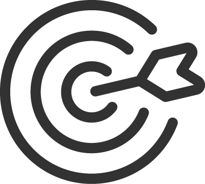Icon Zielscheibe mit Pfeil – Symbol für Feedbackrunde und finale Abstimmung