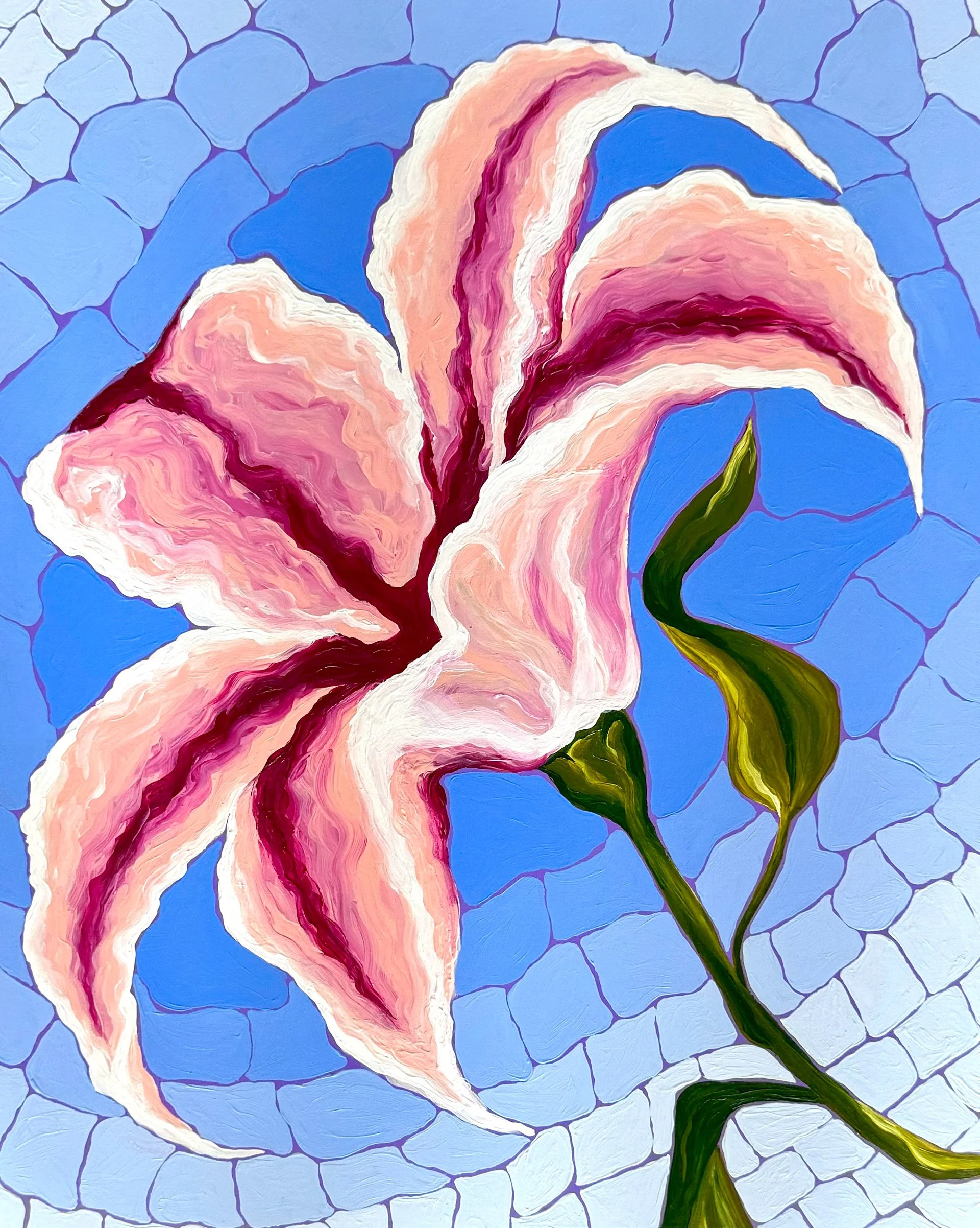 'Mosaic Flower'
Dimensions: 18in x 24in x 0.5in
Materials: Acrylic Paint, and wood board