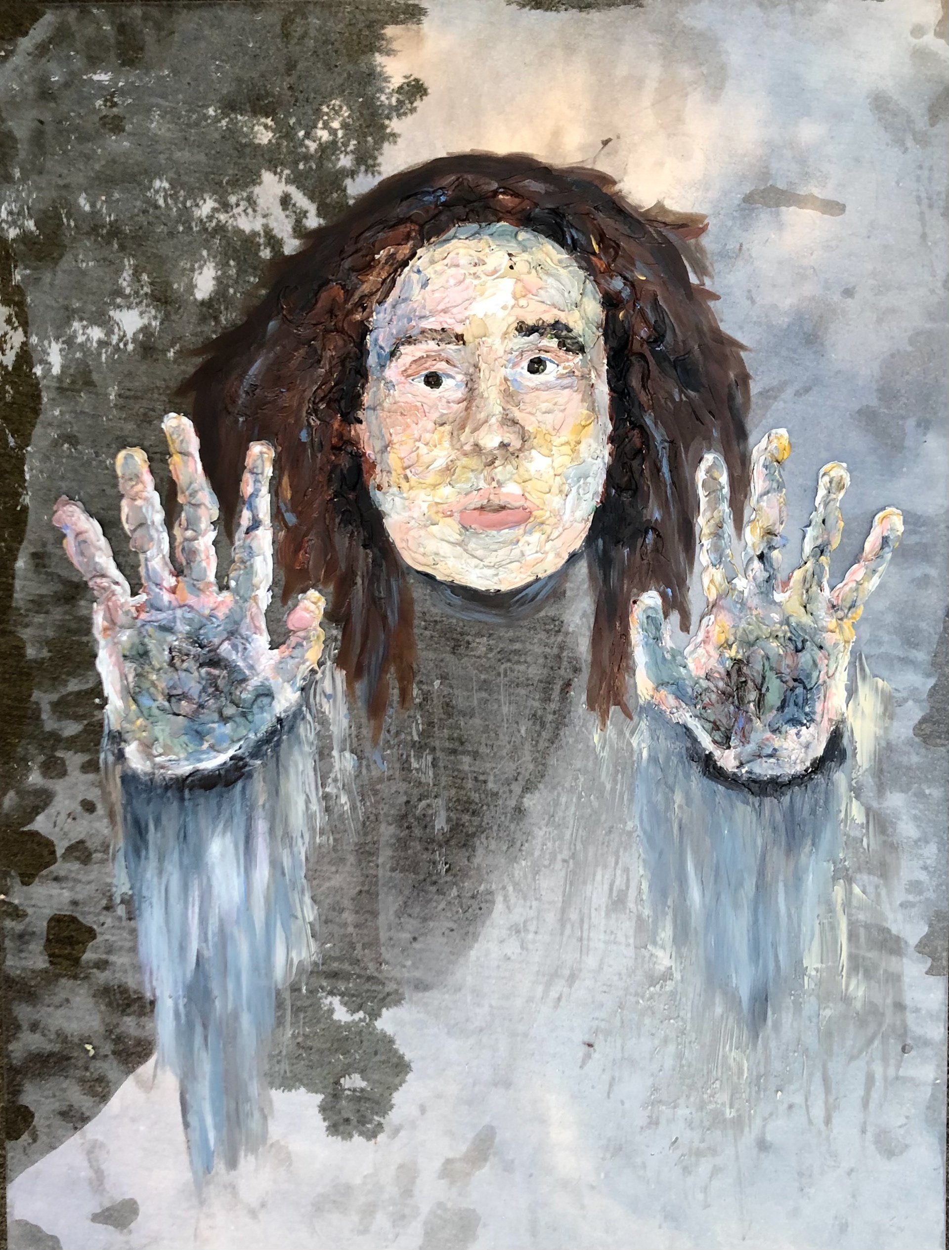 'Glass Ceiling'
Dimensions: 24in x 18in
Materials: Acrylic paint, Golden gel matte medium, and palette knifes on plexiglass