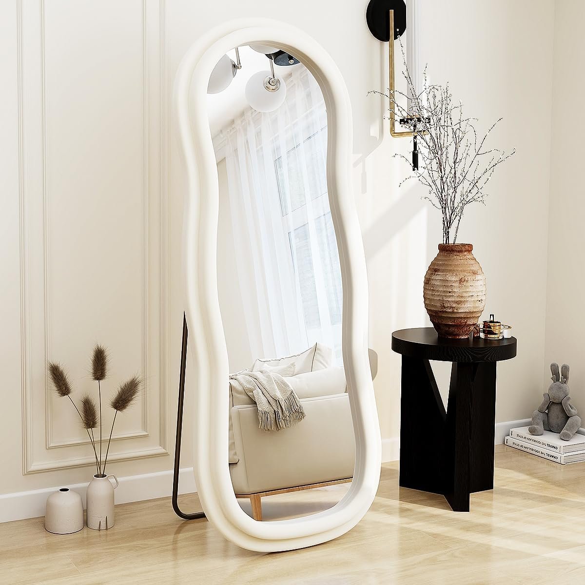Flannel Framed Wavy Floor Mirror