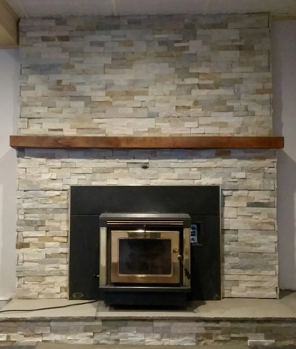 Stone brick fireplace