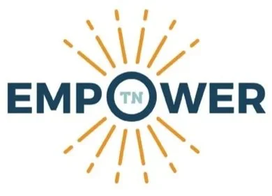 Empower Tennessee logo: Text, "Empower" with a "TN" inside the oversize O with a starburst radiating from it. 