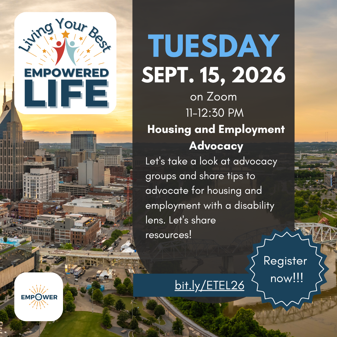 Tuesday Sept. 15, 2026 on Zoom 11-12:30 PM Housing and Employment Advocacy Let’s take a look at advocacy groups and share tips to advocate for housing and employment with a disability lens. Let’s share resources! Register now!!! bit.ly/ETEL26