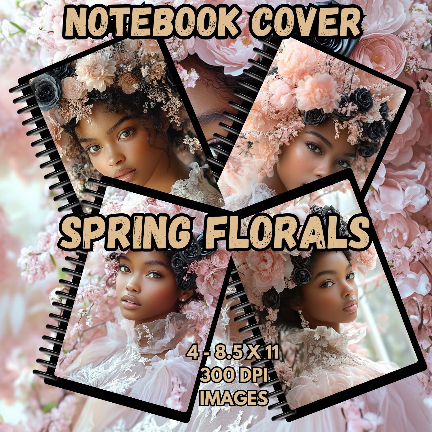 Spring Florals Notebook Cover Collection | 4 Instant Download Images | 300 dpi | AI Generated | 8.5 x 11 Format | DFY |Digital
