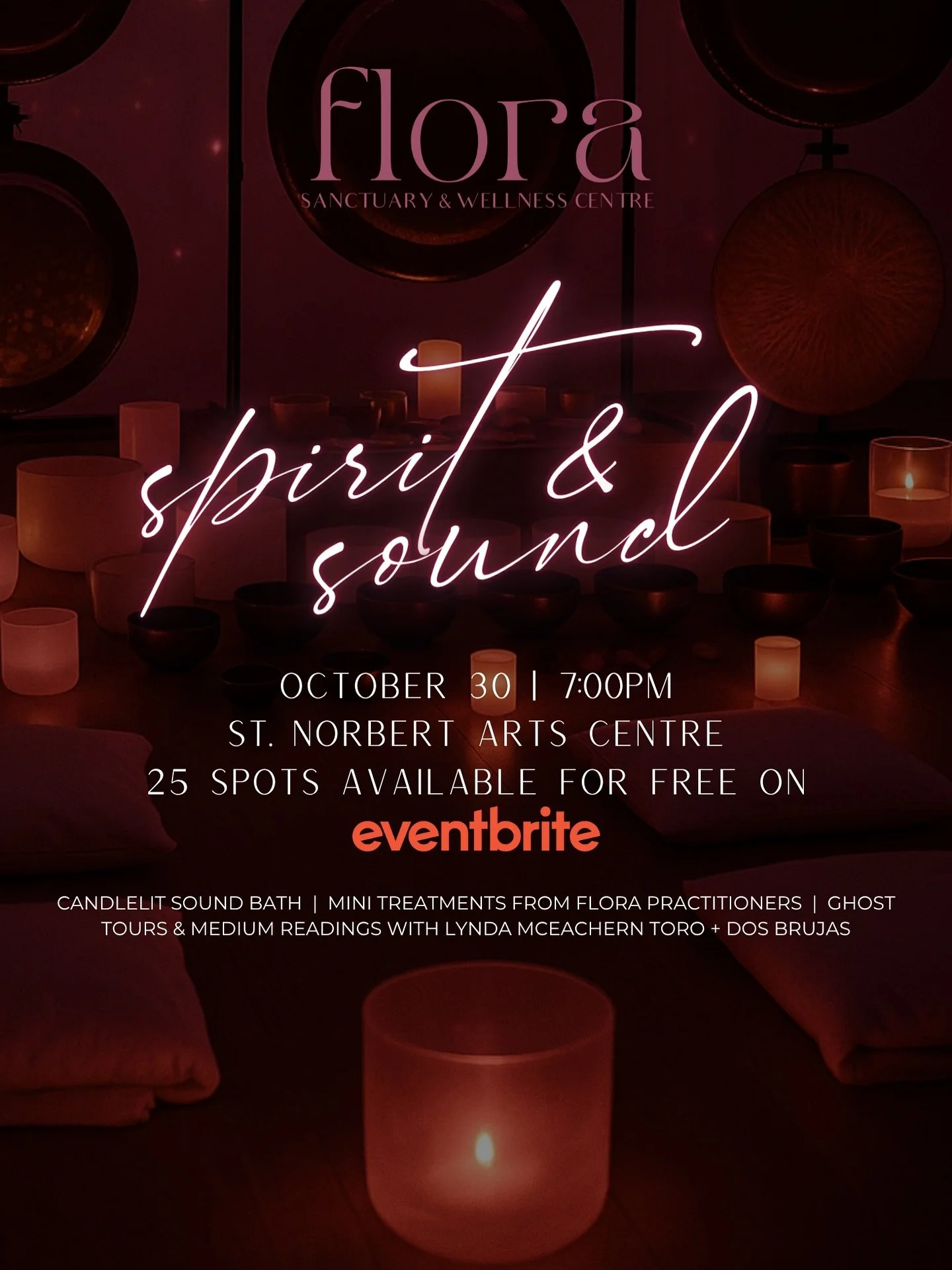When the veil thins, the magic begins. 🌕
Join us at Flora on October 30th for a hauntingly beautiful night of sound, spirit, and self-care.

🕯️ Candlelit Sound Bath with @coherencesoundhealing 
🌿 Mini Treatments from Flora Practitioners
👻 Ghost T