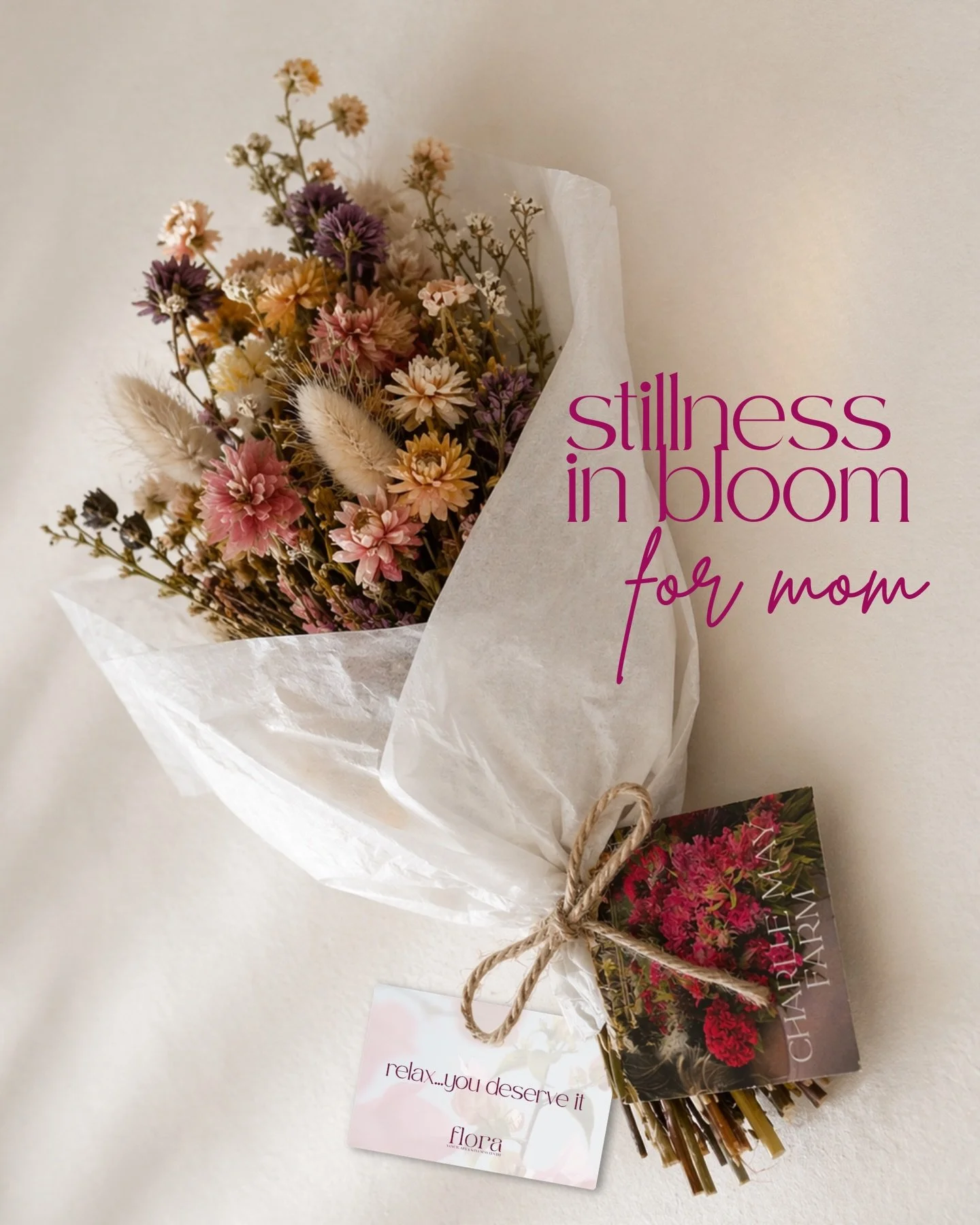 Join us at Flora for our Mother&rsquo;s Day pop-up:
May 2 + May 9 | 10am&ndash;4pm

Pick up a physical gift card, and this year, take it one step further! We&rsquo;re partnering with @charliemayfarm to offer their locally grown bouquets. 💐🌸✨

The p