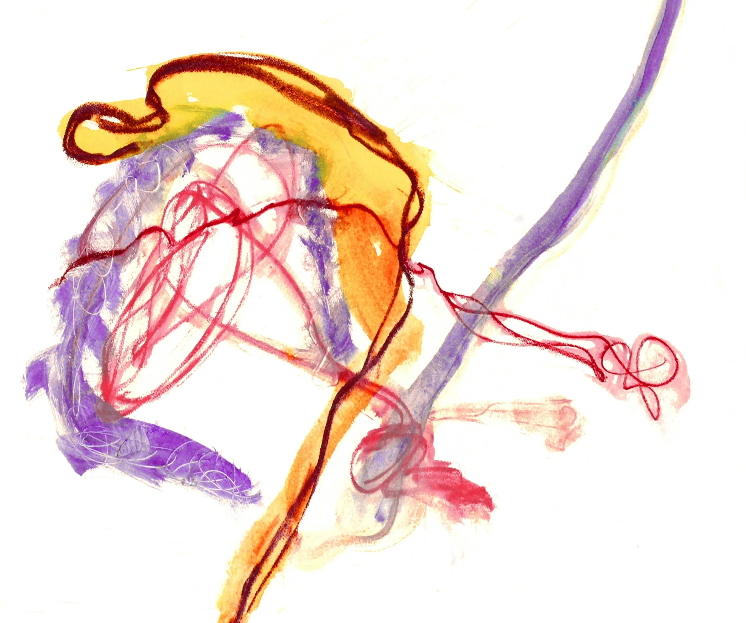 An abstract painting on a white background that illustrates the feeling of being enmeshed with a parent