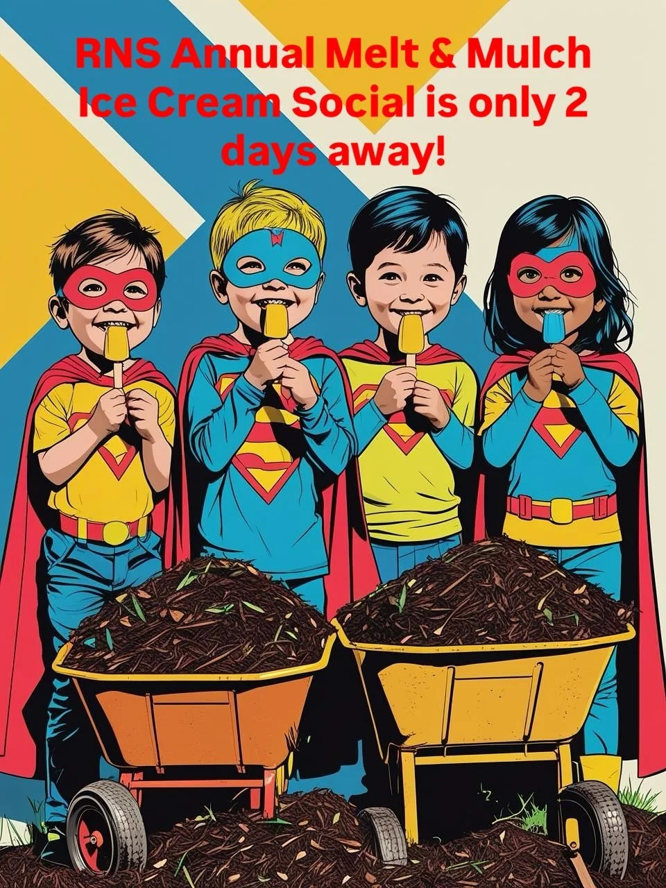 🪏Calling all Helper Heroes - RNS has a super important mission to complete on Monday, August 18th from 5 - 6:30 pm! 

We need our superhero students and their families to come help spread new mulch on the playground to get ready for the new school y