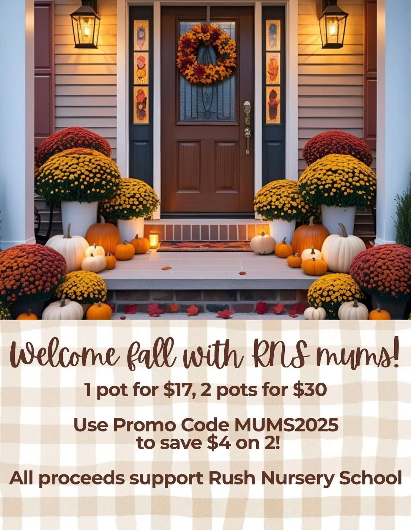 🍂Order your fall mums by 8/28! A festive way to welcome fall and support RNS! 

Link to order here: 
https://www.rushnurseryschool.org/store/p/mums