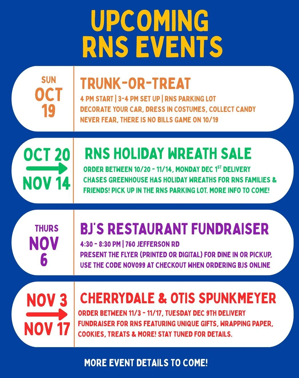 🗓️ Mark your calendars! RNS always has something brewing for you. 🧙&zwj;♀️🎃

Next up, Trunk or Treat on October 19th! Students &amp; their families can sign up here - https://www.rushnurseryschool.org/trunkortreat