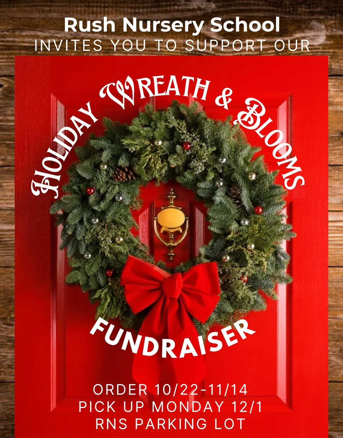 📣 Last call for RNS Holiday Wreaths &amp; Poinsettias! Our sale ends today at 5pm to ensure delivery for December 1st delivery. Visit www.rushnurseryschool.org/holidaywreaths to order 🎄❄️