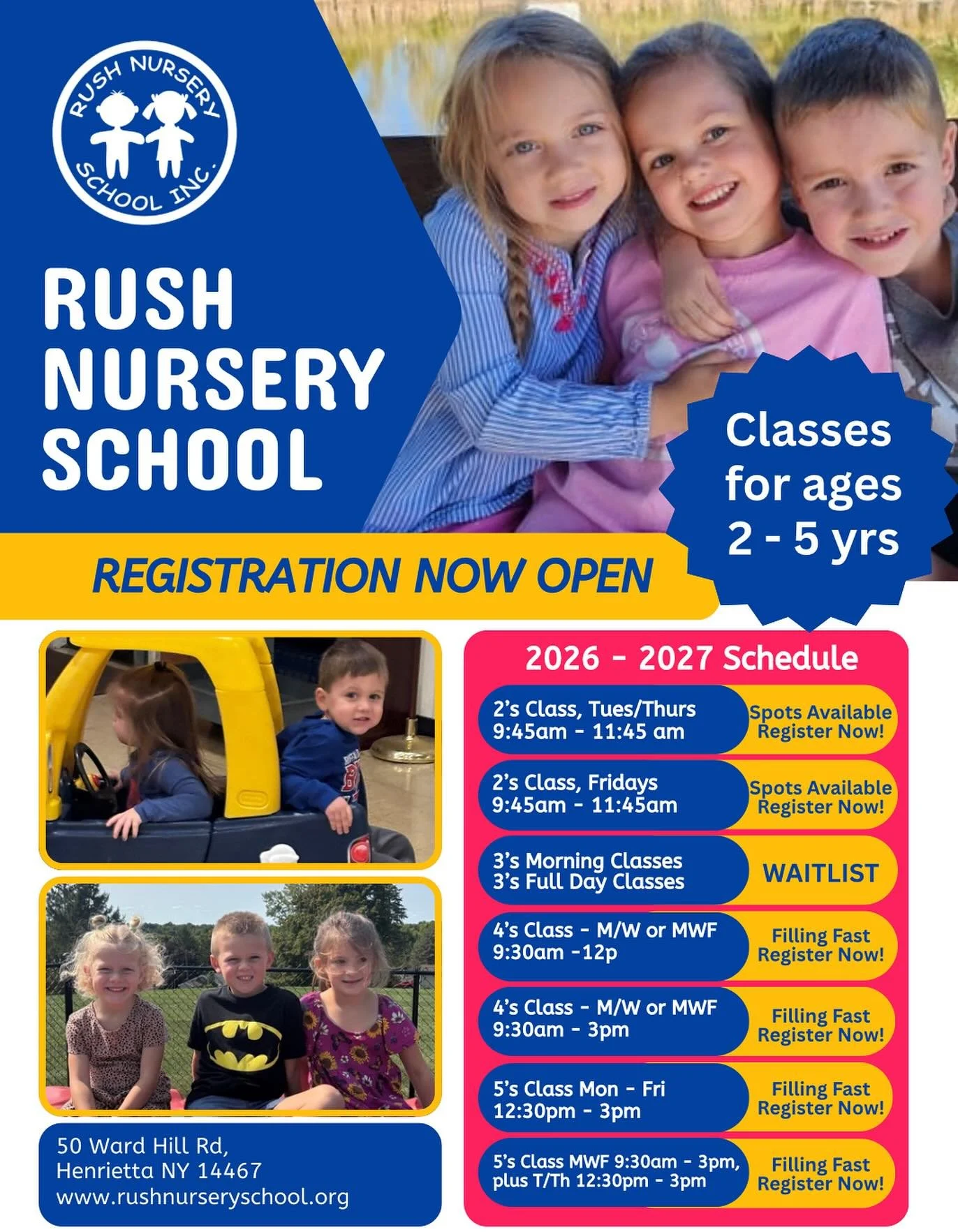 🧑&zwj;💻 Our classes are filling up for our 2026-2027 school year, register now to ensure a spot for your student! ☑️

https://www.rushnurseryschool.org/26-27-registration

👩&zwj;🏫 Join us for Open House
Meet our staff &amp; families, tour the bui