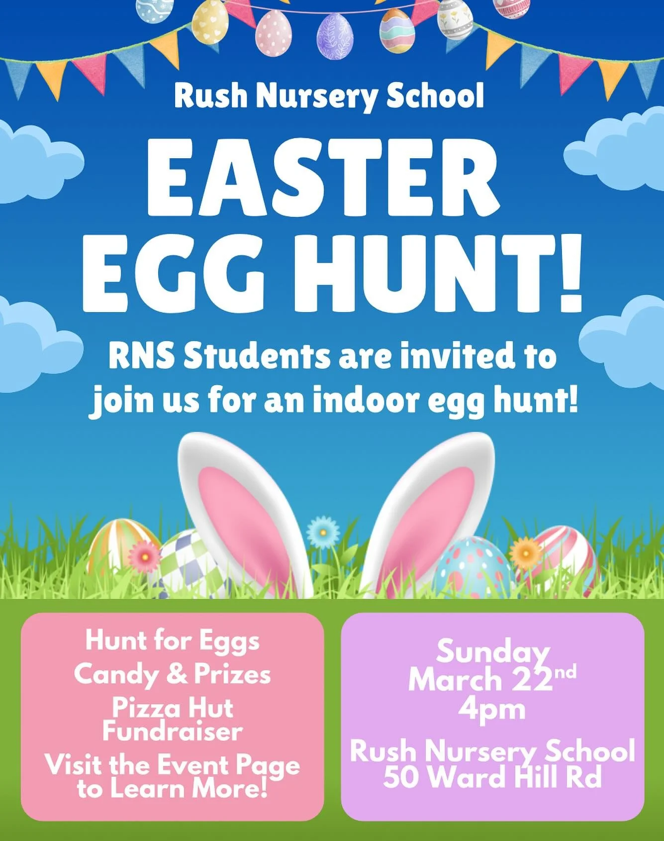🐣🐰 RNS students are invited to join us on 3/22 for our annual Easter Egg Hunt! Hop to it and sign up today - https://www.rushnurseryschool.org/easteregghunt
