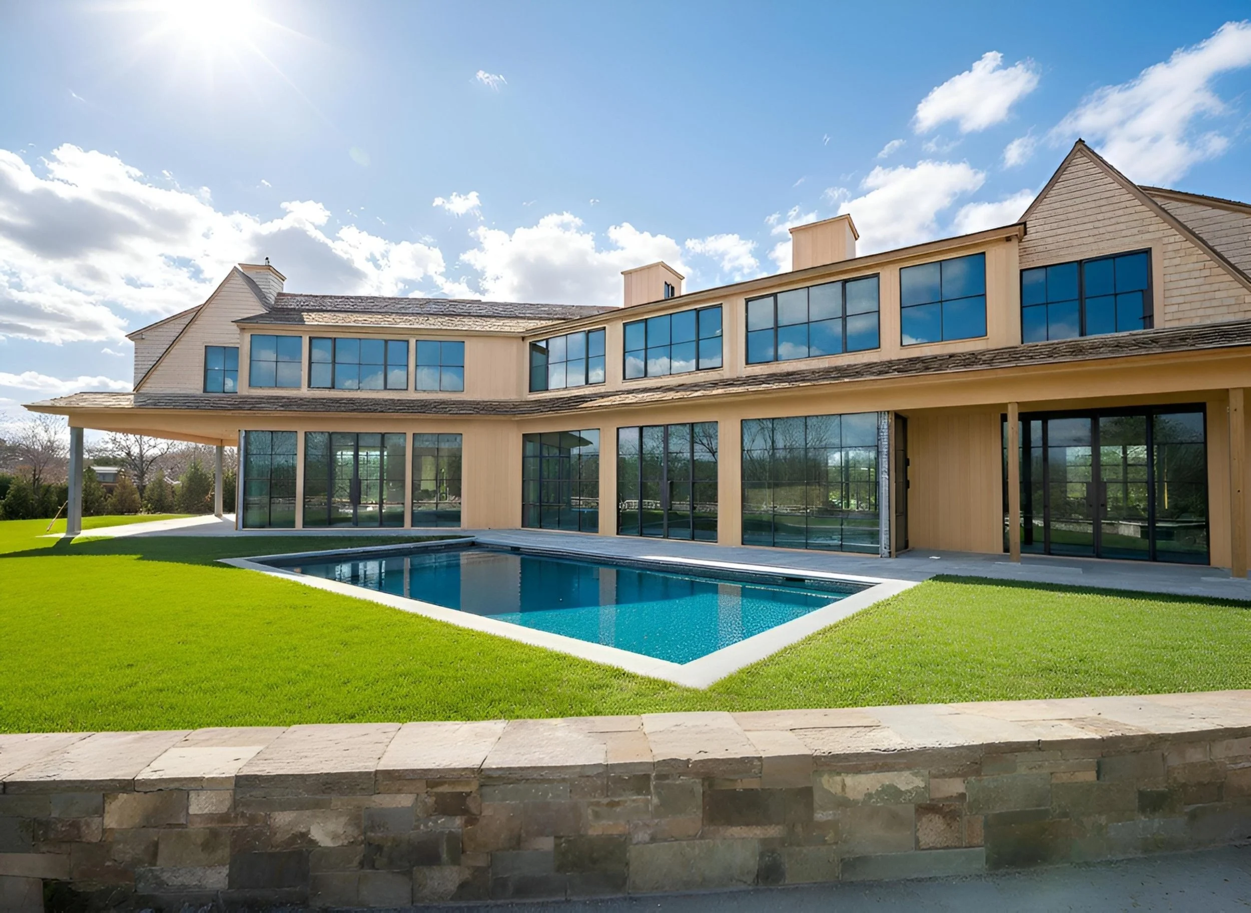 Hamptons home back windows