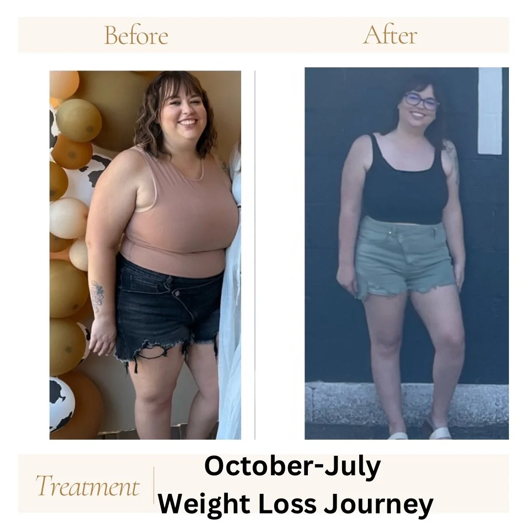 Before and after of weight loss journey from october to july.