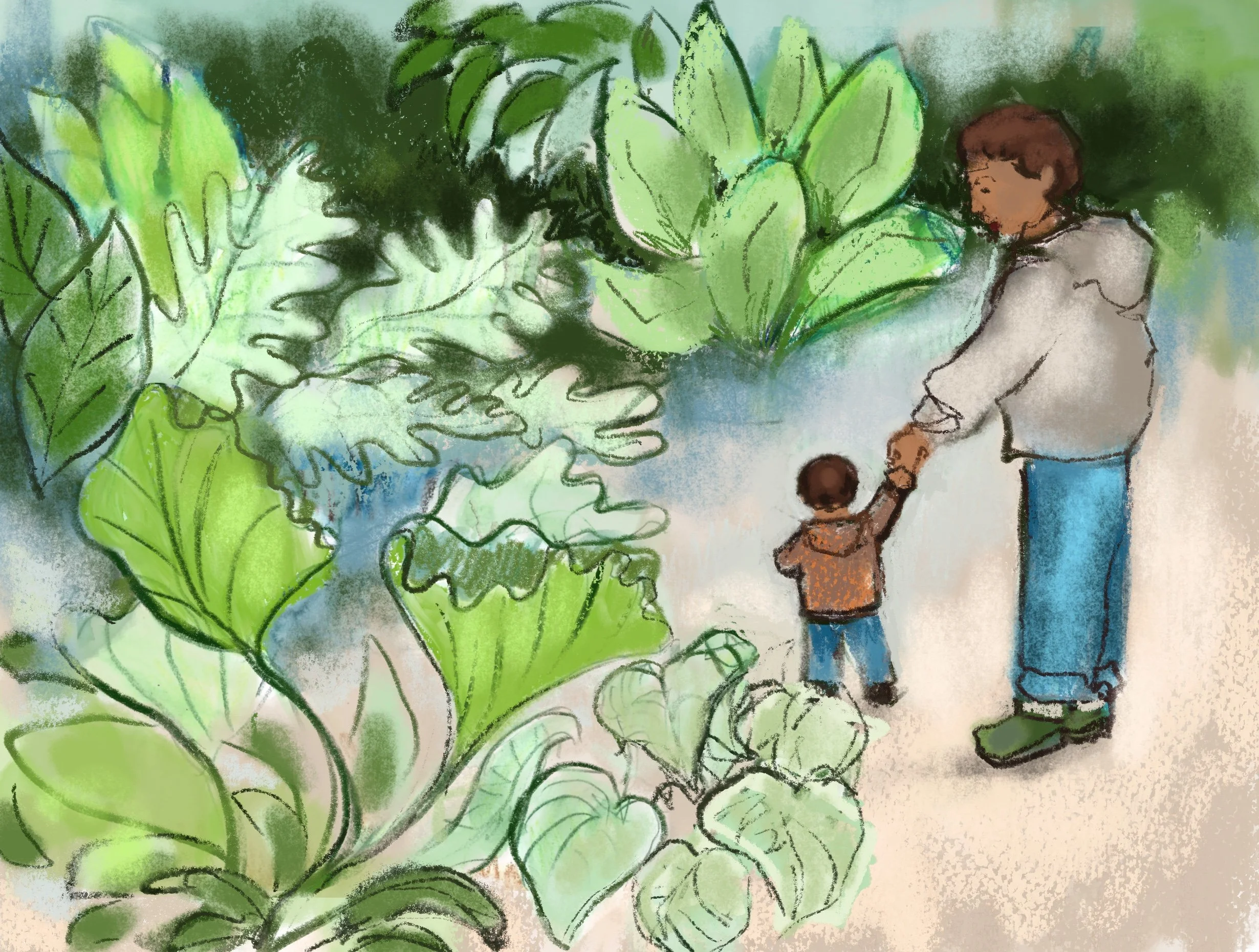 "A Walk in the Garden," Mixed Media