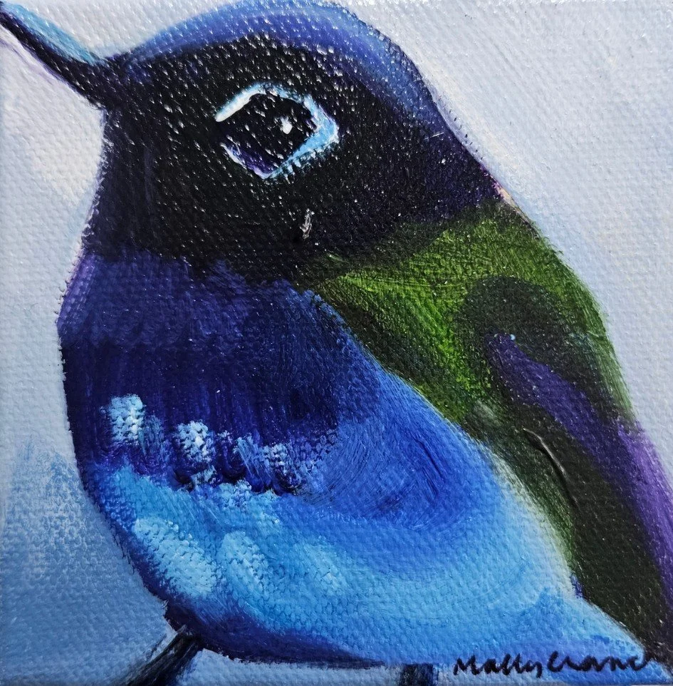 Hummingbird, 6 x 6, acrylic on canvas, 2023, Molly Cranch