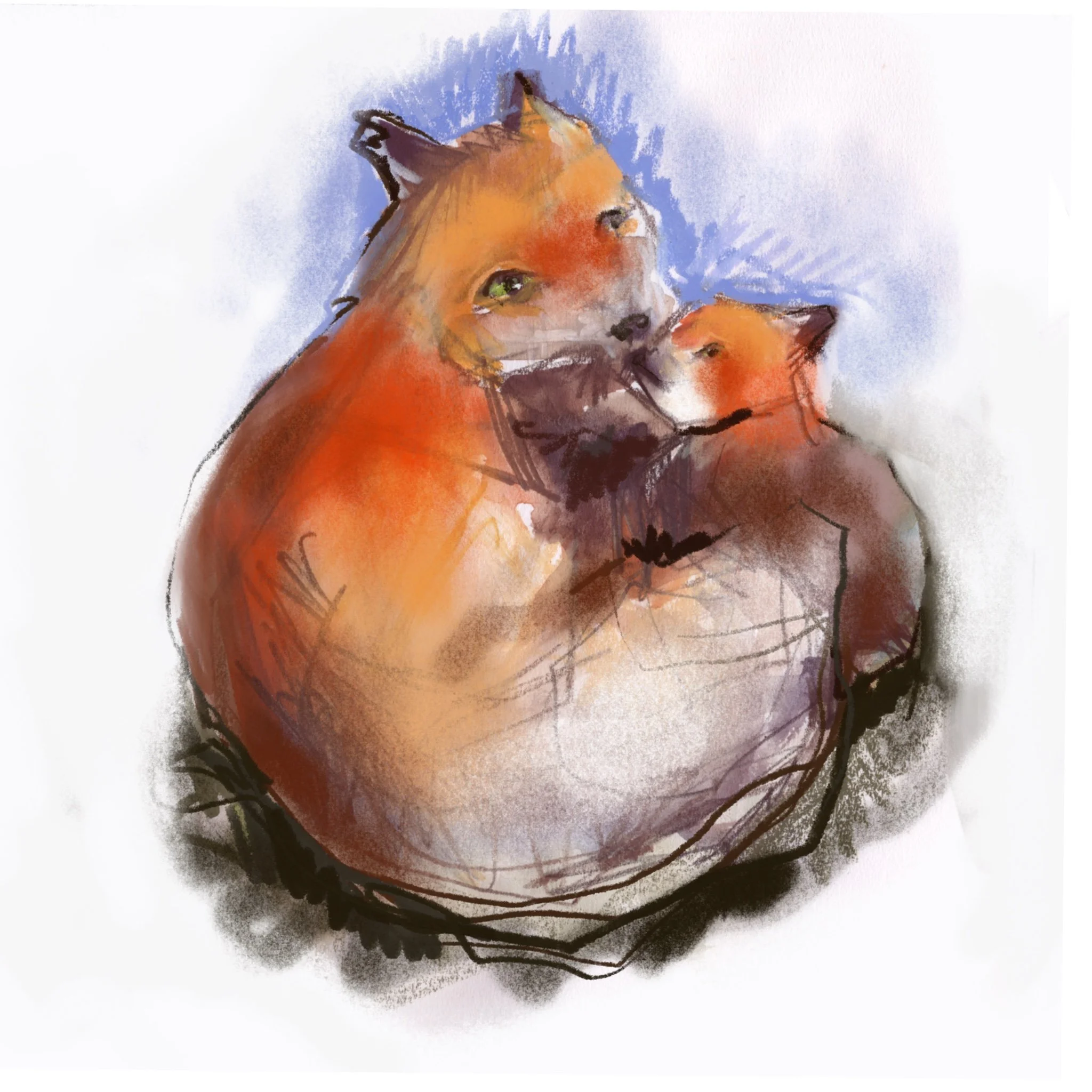 "Snuggle," Mixed Media Illustration