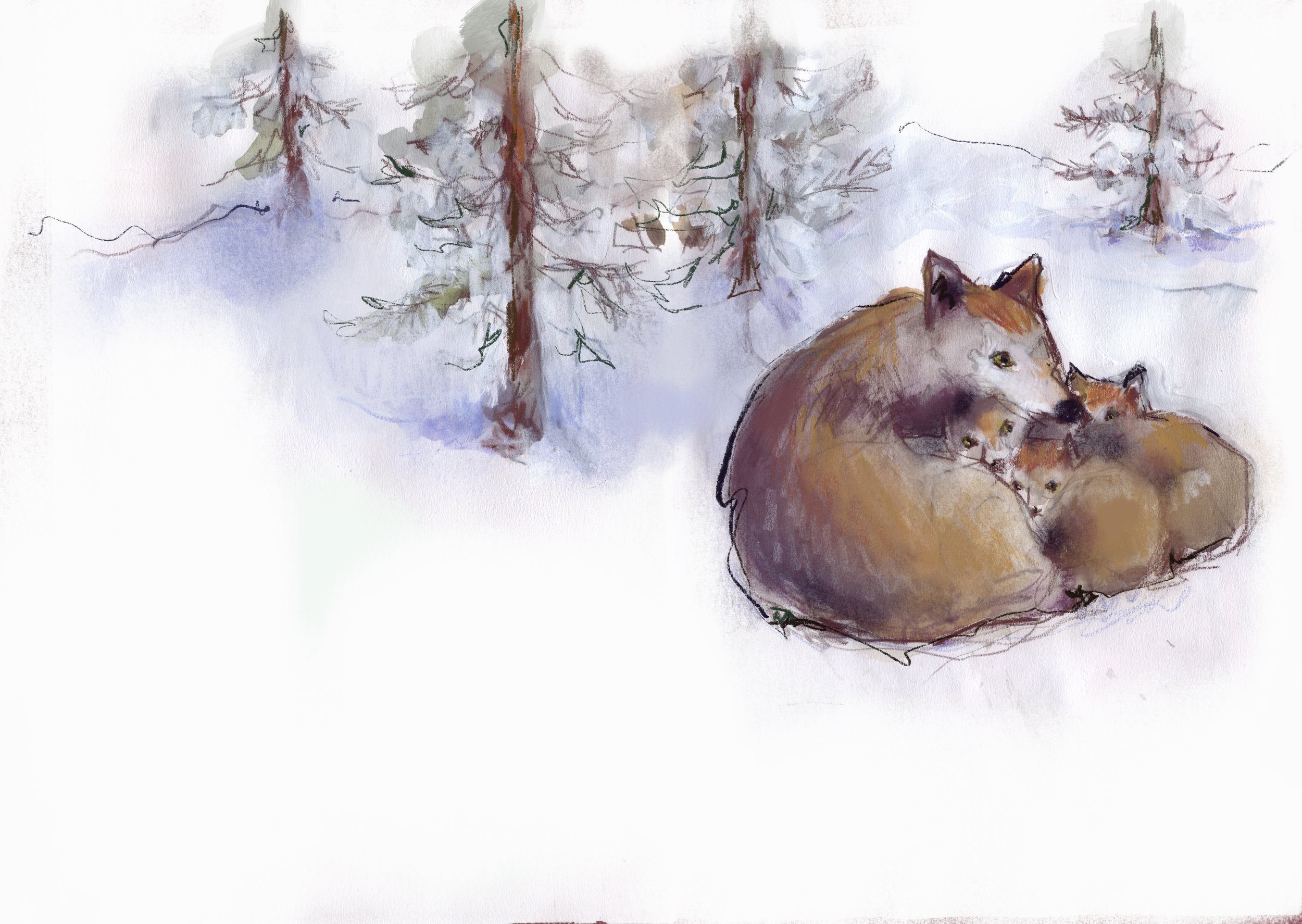 "Huddle," MIxed Media Illustration