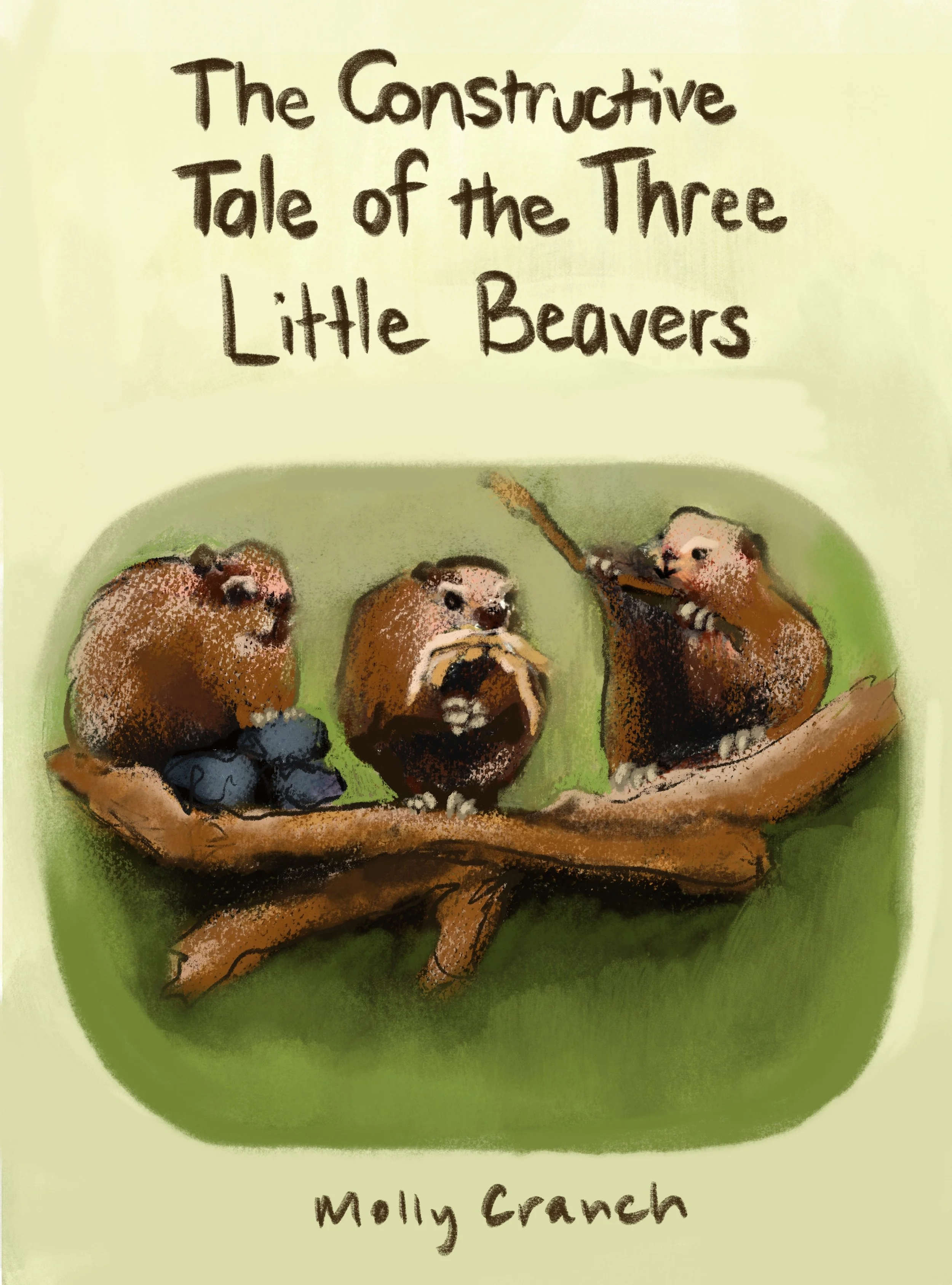 "The Constructive Tale of the Three Little Beavers," Mixed Media Illustration