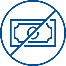 Graphic icon image of a dollar bill with a strike through line to visually communicate no annual fees.