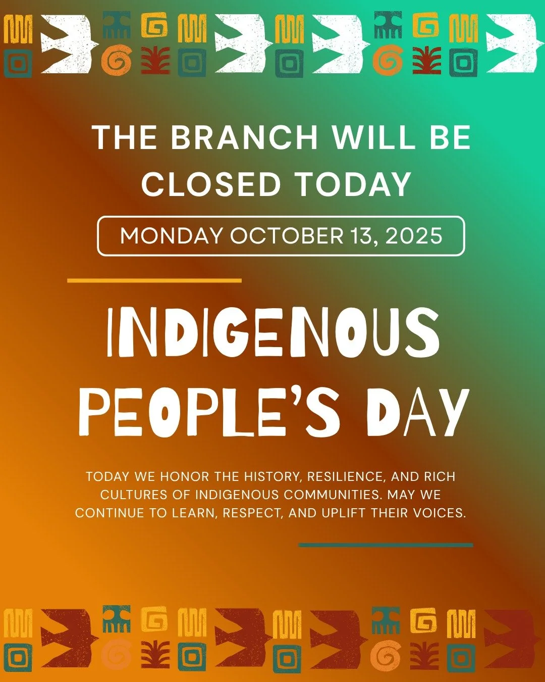 Today we honor the history, resilience, and rich cultures of Indigenous communities. May we continue to learn, respect, and uplift their voices.