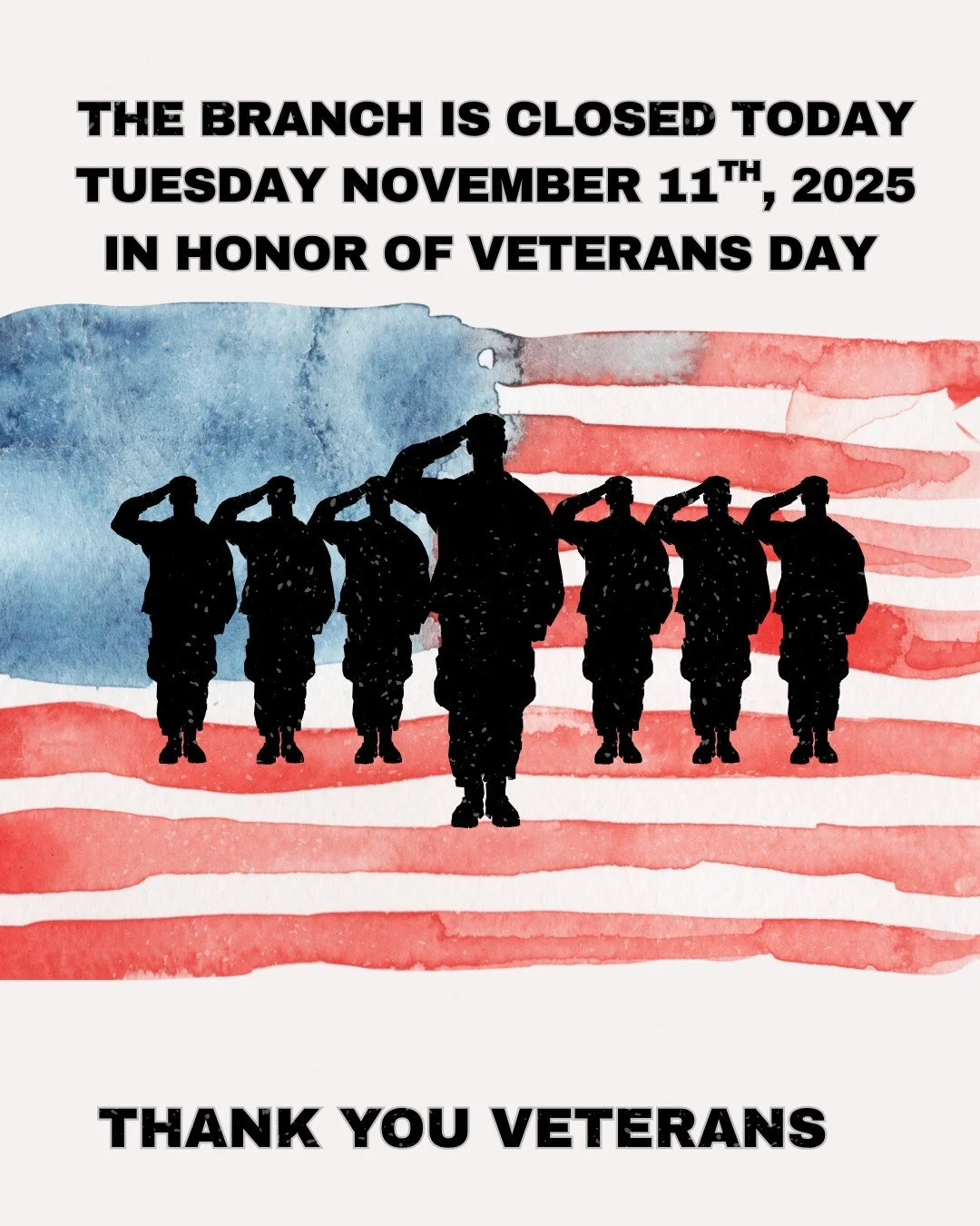 In Honor of Veterans Day, the branch is closed. Loudoun Credit Union would like to take a moment of reflection to honor everyone that has served. We thank you for your dedication, sacrifice, and commitment to protecting the nation.