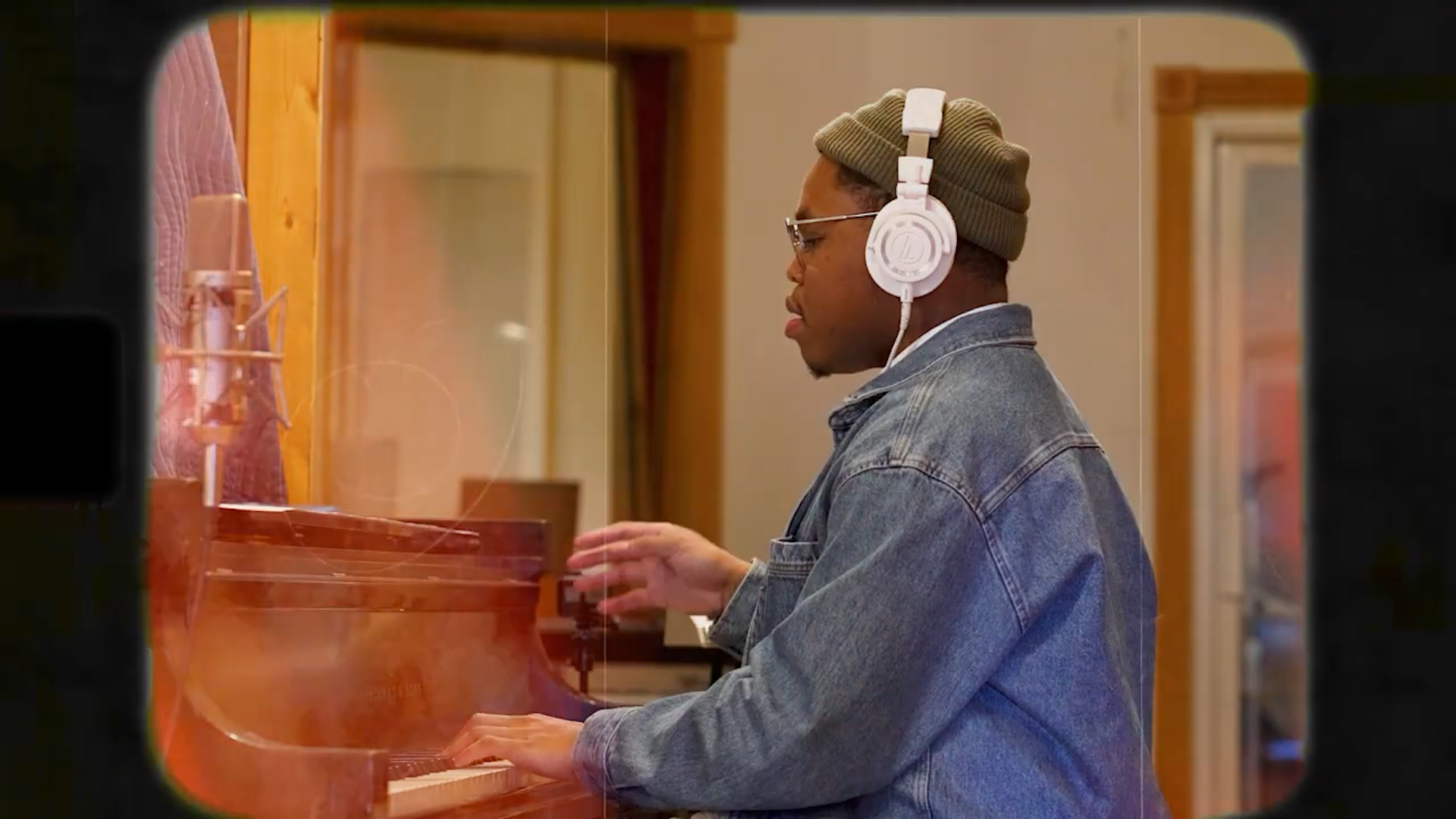 A pianist recording music at the keyboard