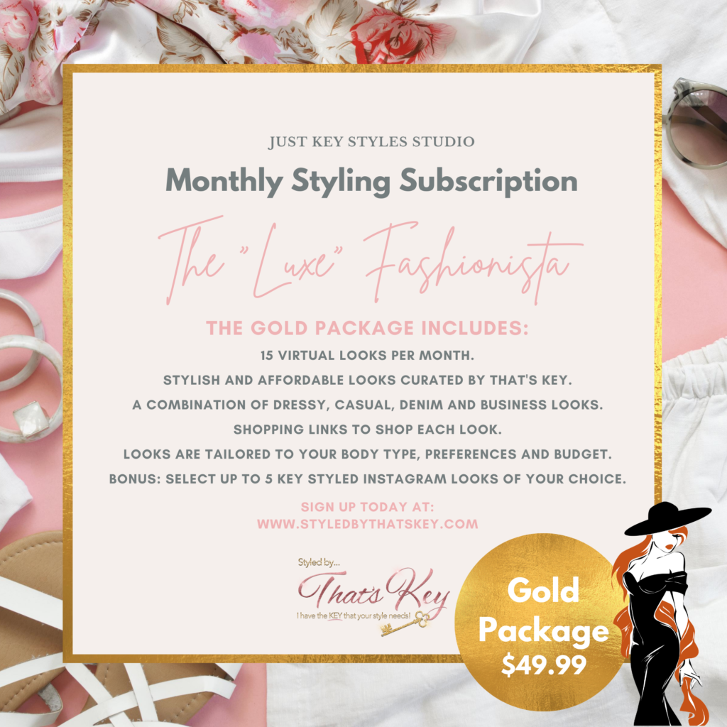Advertising flyer for jewelry subscription service, featuring rings and scarves, promoting the 'Gold' package at $49.99, with models and branding details.