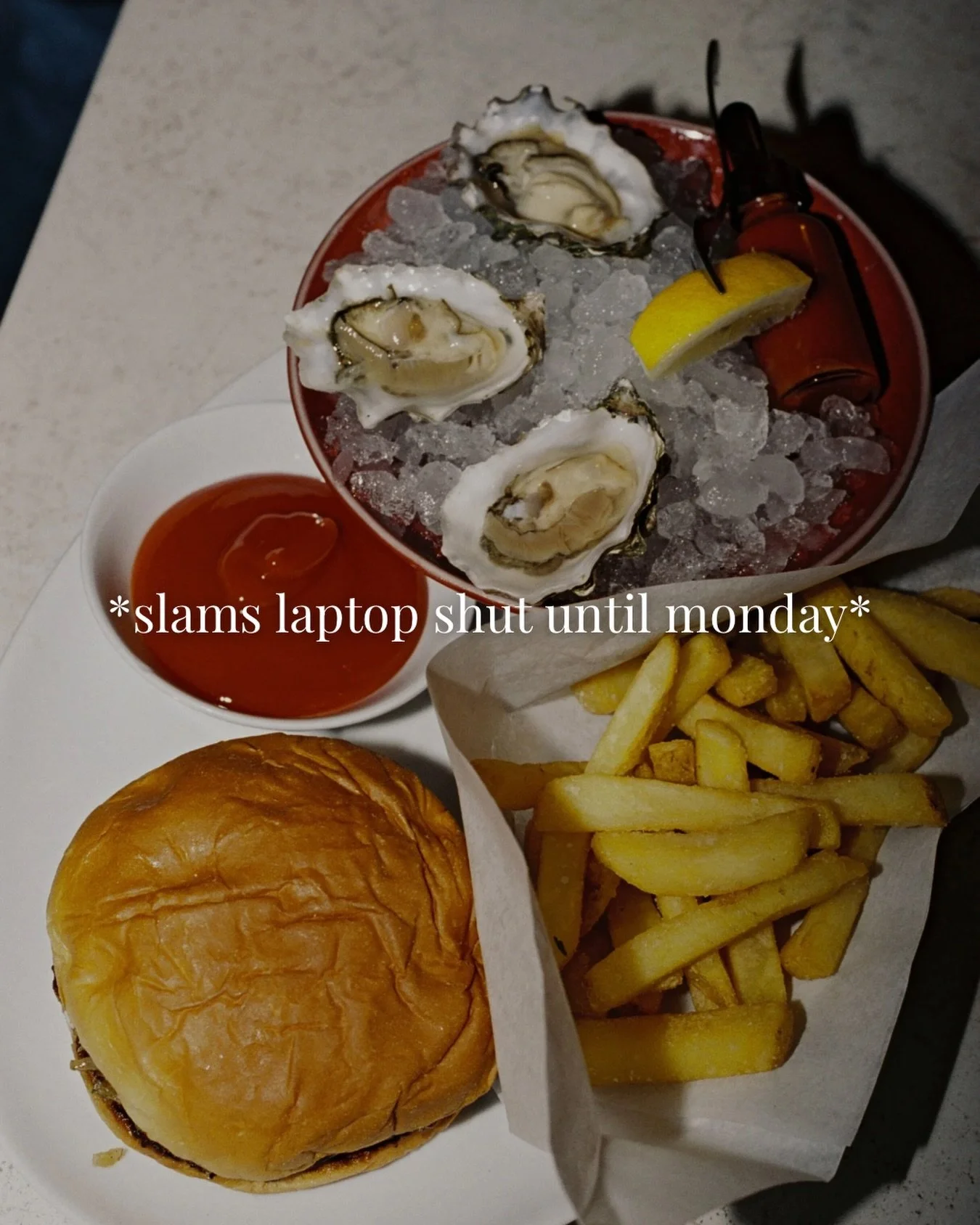 Clocked out. Clocking in at happy hour.