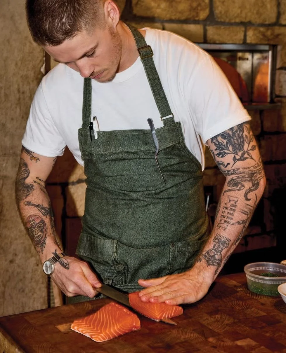 "A glance at his seafood-centric menu reveals a palate that leans toward hot sauce and herbs and citrus: There&rsquo;s tangerine, black lime, and charred-green-onion oil in his ceviche, and the steelhead trout crudo comes with stone fruits, lime