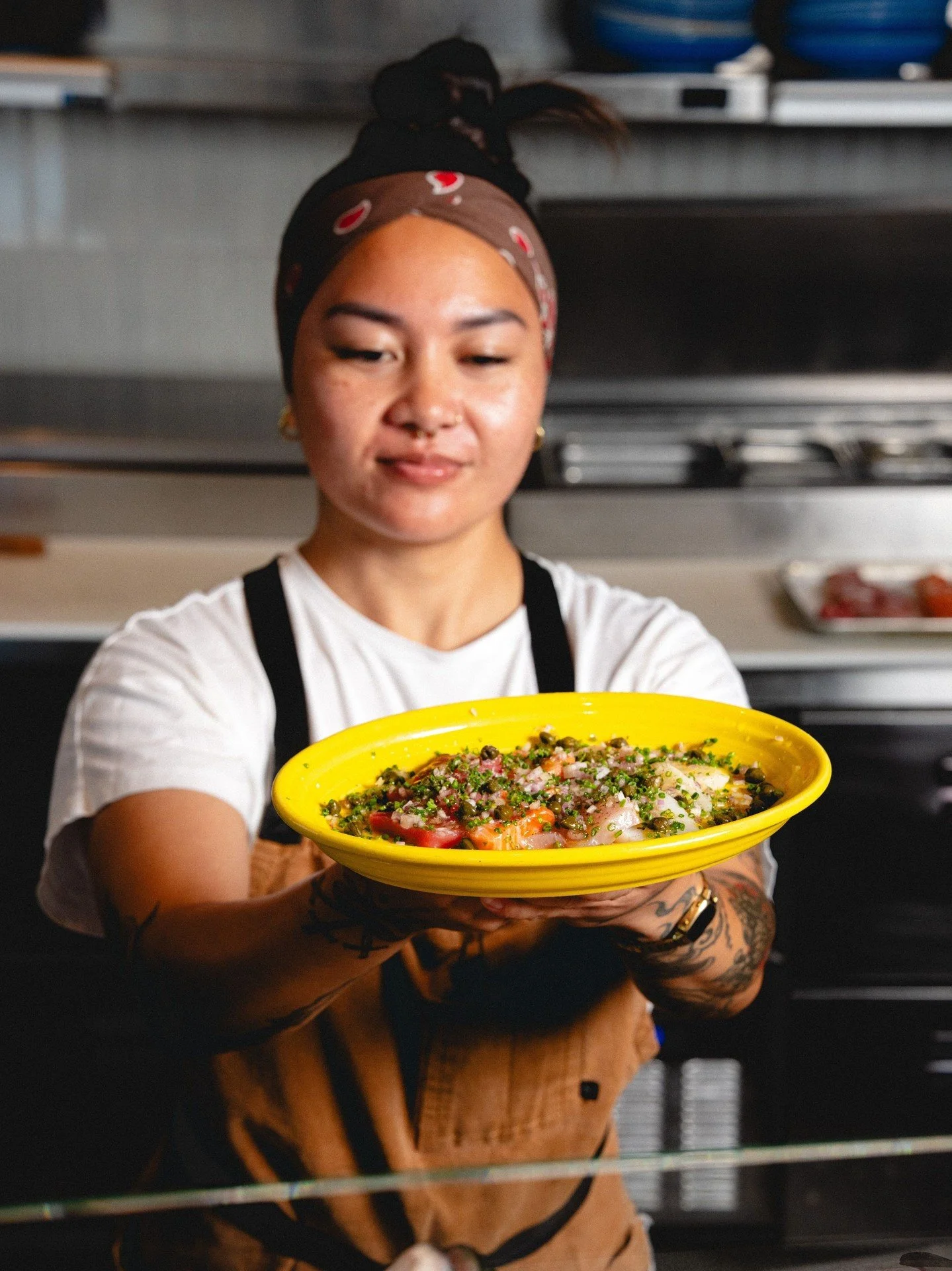 A little San Francisco inspiration, served in Encinitas. Our Ode to Swan brings together tuna, scallop, salmon, and yellowtail with shallot, chive, caper, lemon, olive oil, and black pepper.