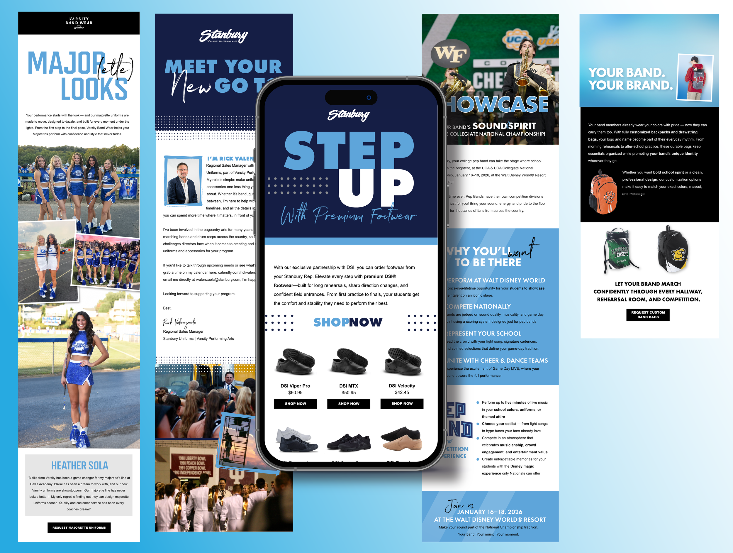 This is just a few examples of emails that I created for Varsity. I designed these to advertise events, shop previews, new product launches, and introductions. 