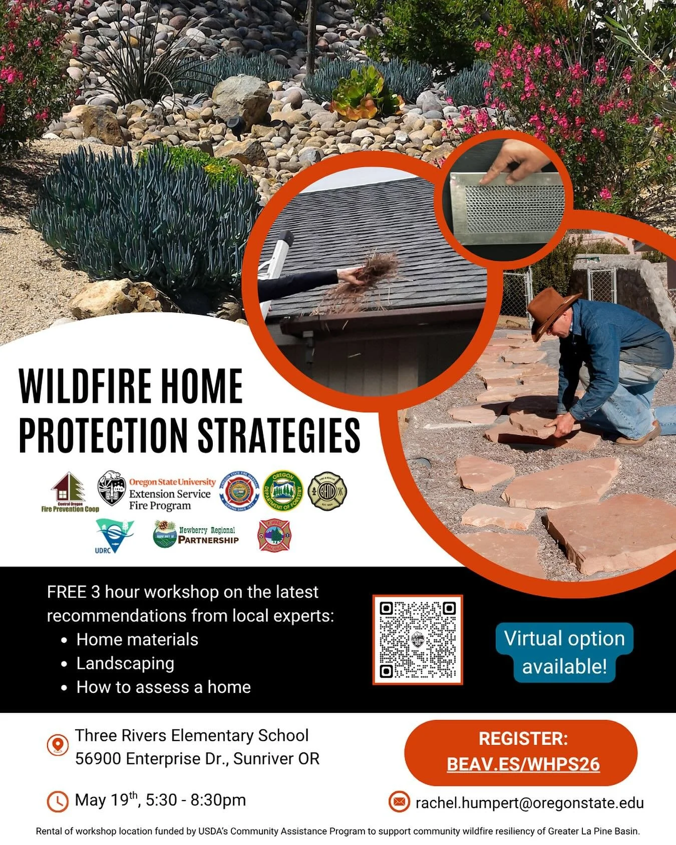 Wildfire season is here. Is your home ready?

Join a FREE Wildfire Workshop tonight, May 19 from 5:30&ndash;8:30 PM to learn practical strategies to help protect your home, property, and neighborhood.

📍 In person: Three Rivers Elementary School
💻 