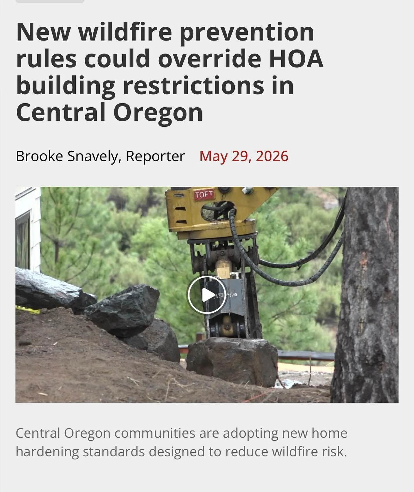 ICYMI 👀 Our very own Katie Anderson was featured discussing the new wildfire-resistant building standards now taking effect across Central Oregon.

These new standards are designed to help protect homes and communities through fire-hardened material
