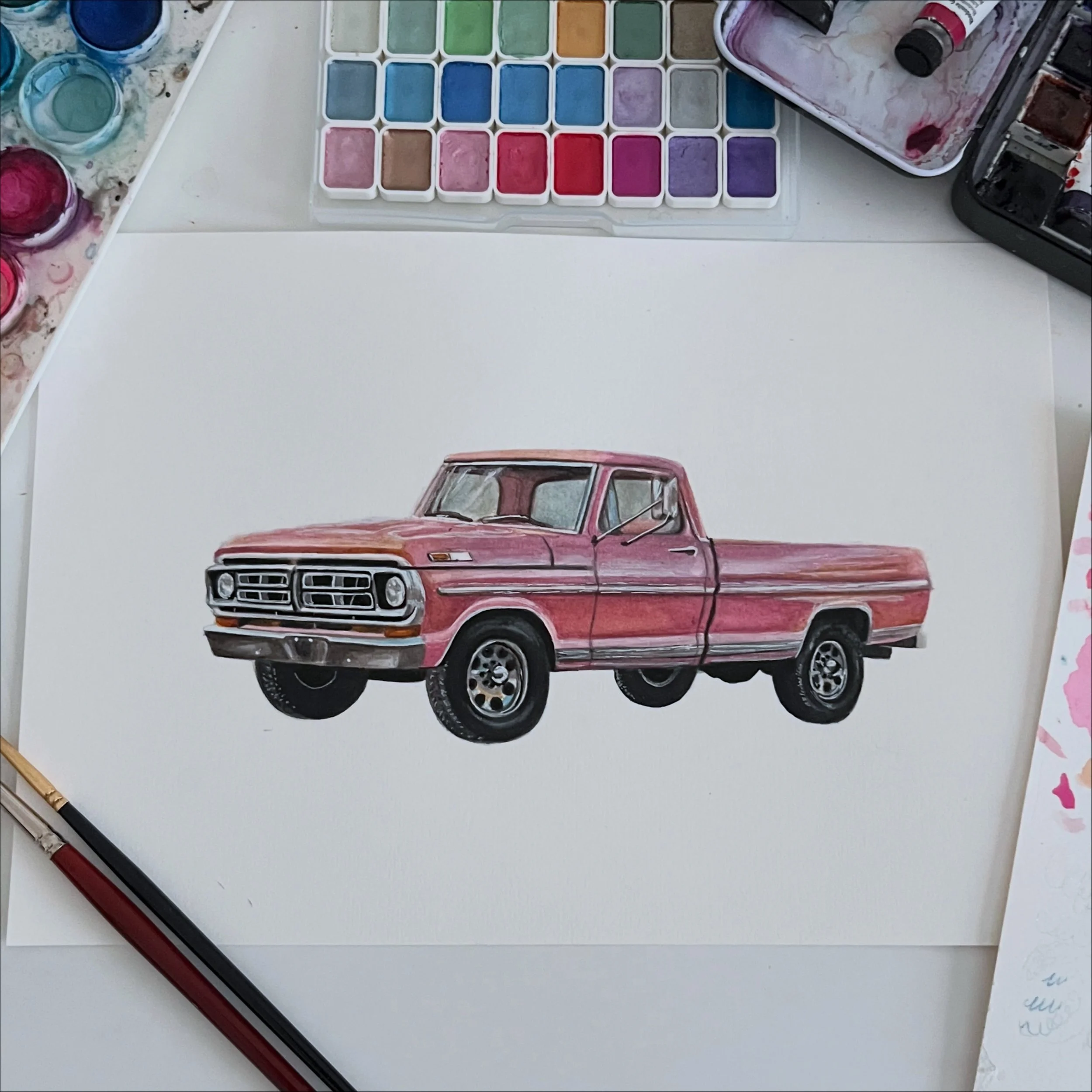 Pink 1972 F-250 Ford Truck 💓

Painted this one with some metallic watercolours, so it sparkles when the flash is on 🥰✨

Car from @utahvintagecars 🫶

#obsford #f250 #oldford #oldtrucks #watercolourillustration