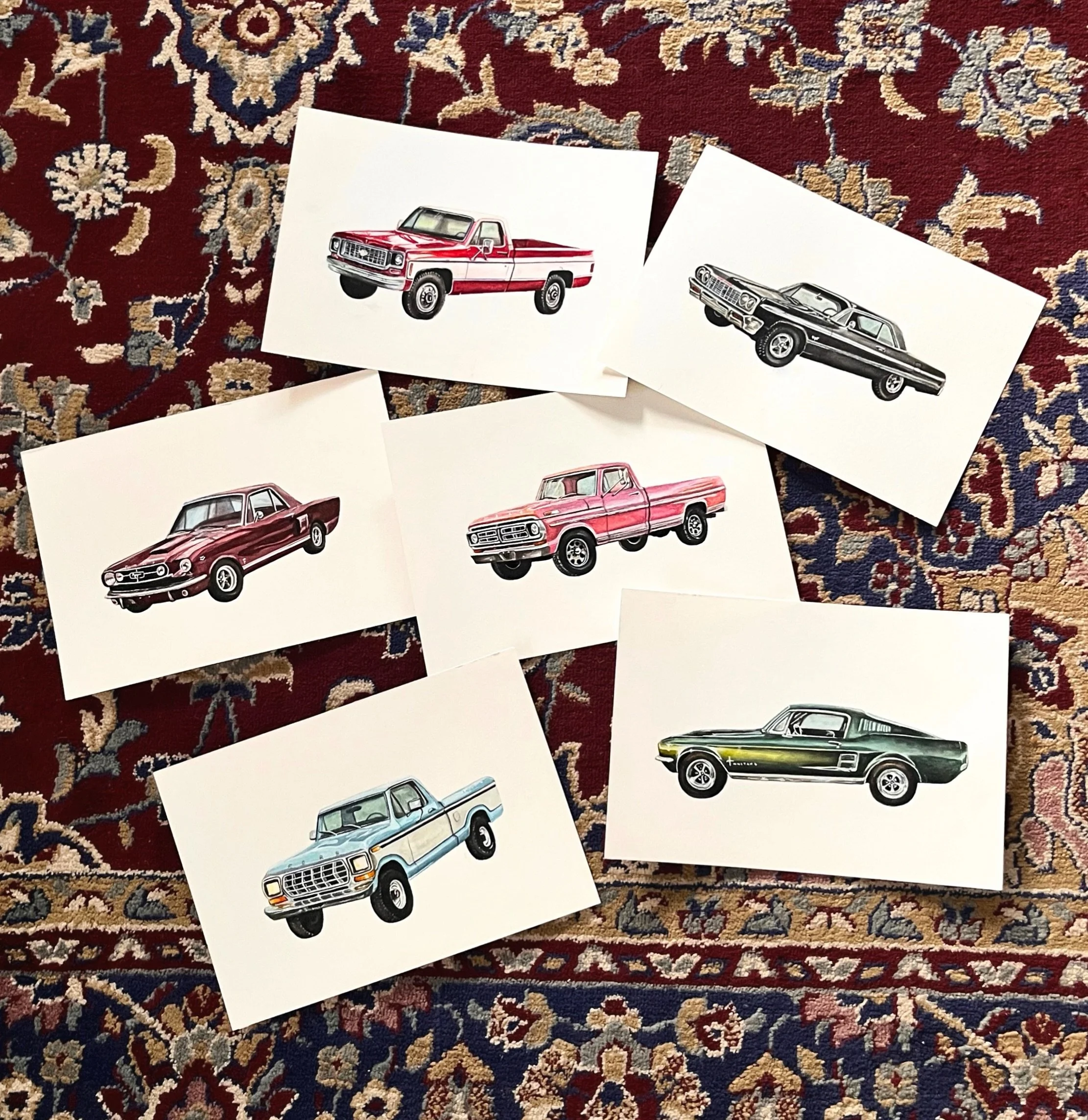 Starting to look like a garage in here 🎨🫶

#obsford #americanclassiccars #watercolourillustration #oldtrucks #classicmustang