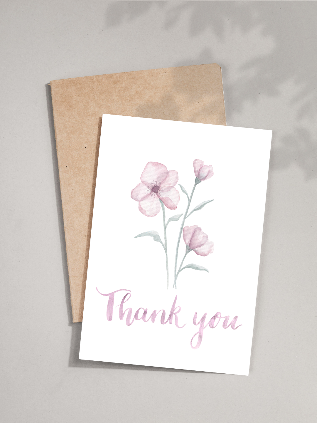 Pink Flowers Thank You Card
