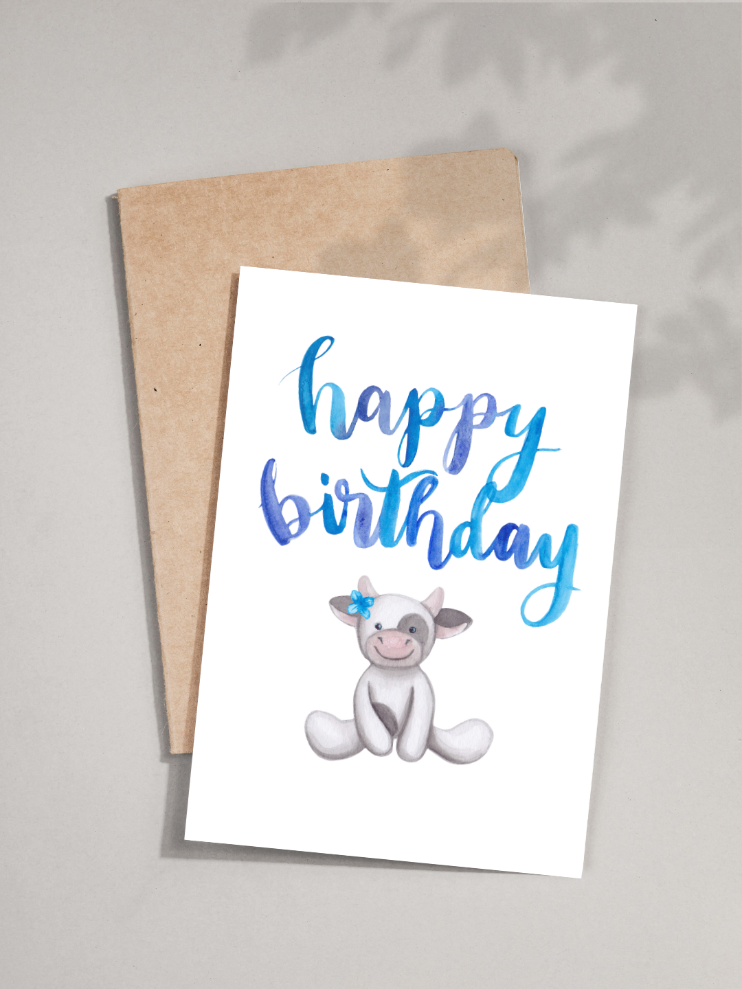 Blue Cow Happy Birthday Card
