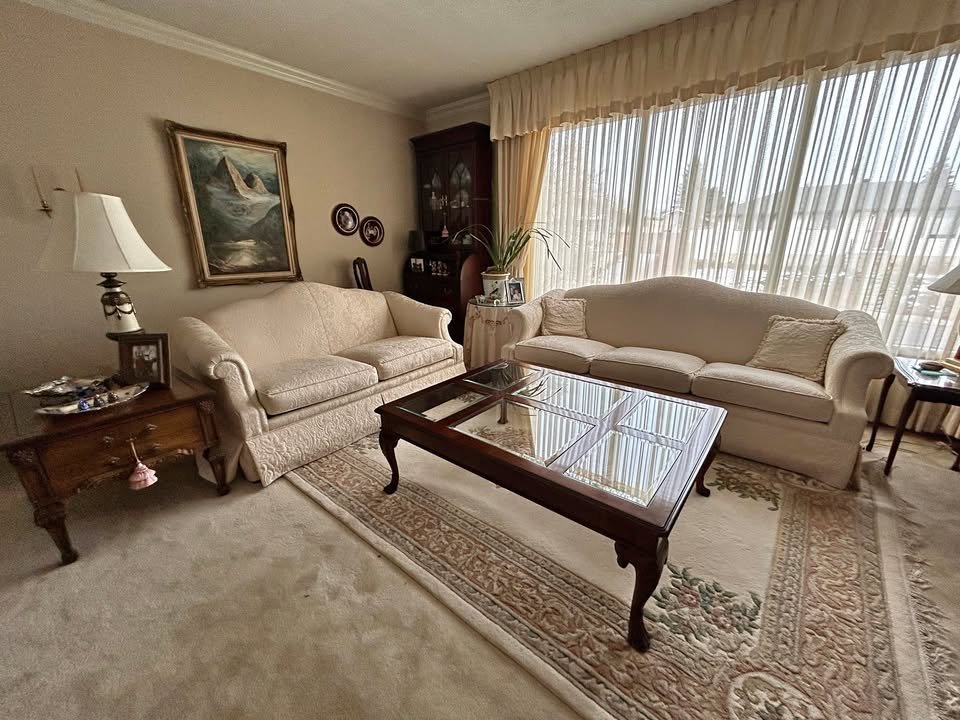 Upholstered Couch Set Gently Used. Comfortable and stylish these beauties measure 33"h x 32" d x 60" and 80" long.
$299