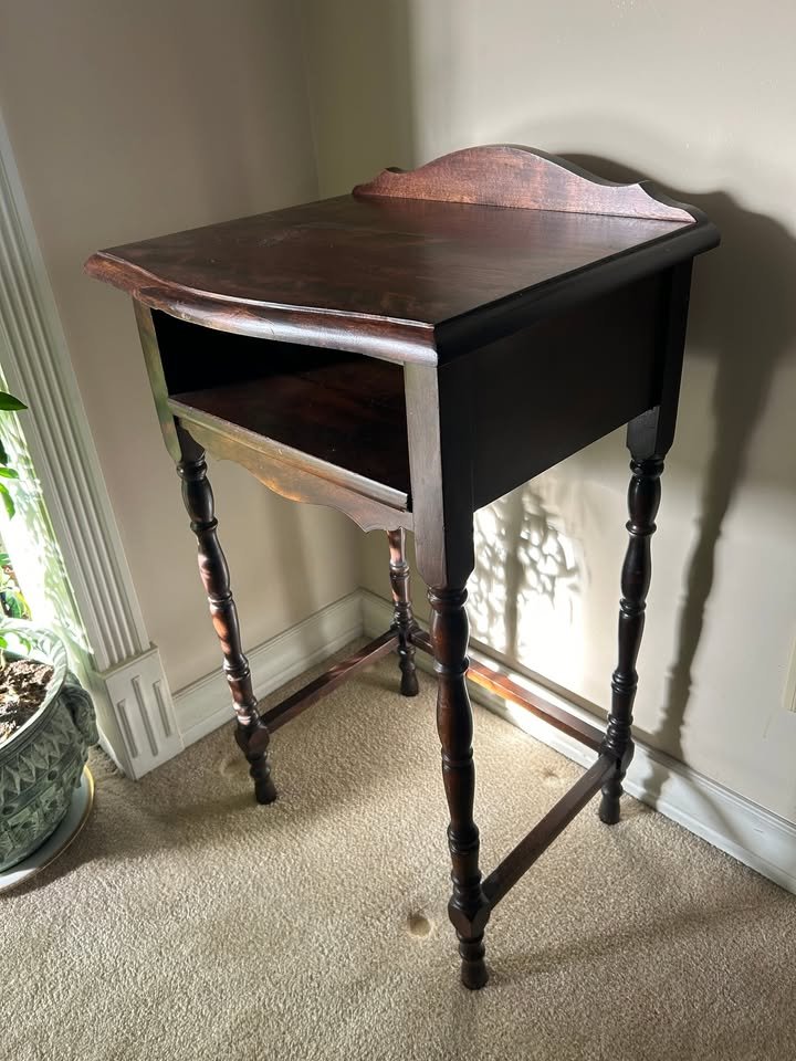 Vintage Telephone Table Unique and Elegant $125 OBO. What a unique and stylish piece with so many uses a compliment to any room in your home! Measuring 18"w x 15"d x 32"h.