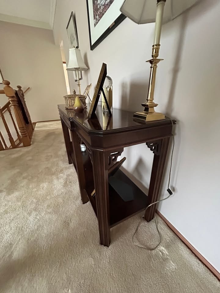Elegant Console/Entryway/Accent Table for sale. Very good condition sturdy and well kept. There is one flaw (pictured) a decorative embellishment has come off with no damage and easy to fix as the piece is still intact. Priced accordingly for small