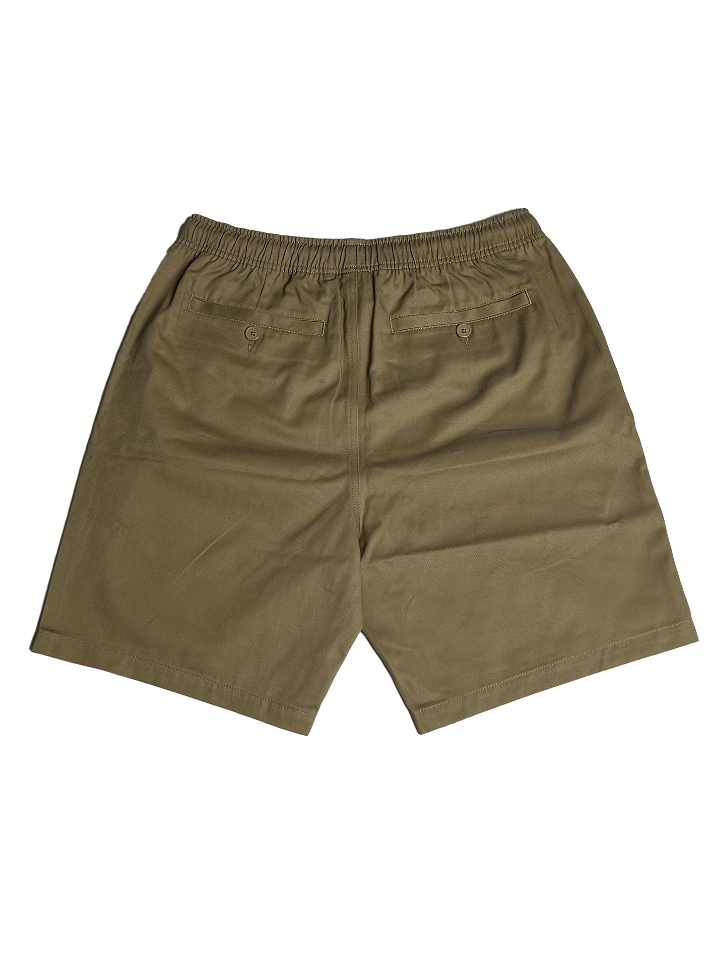 Khaki Psychedelic Owl shorts featuring a subtle logo on the front left side – comfortable and stylish for everyday wear or casual outings.