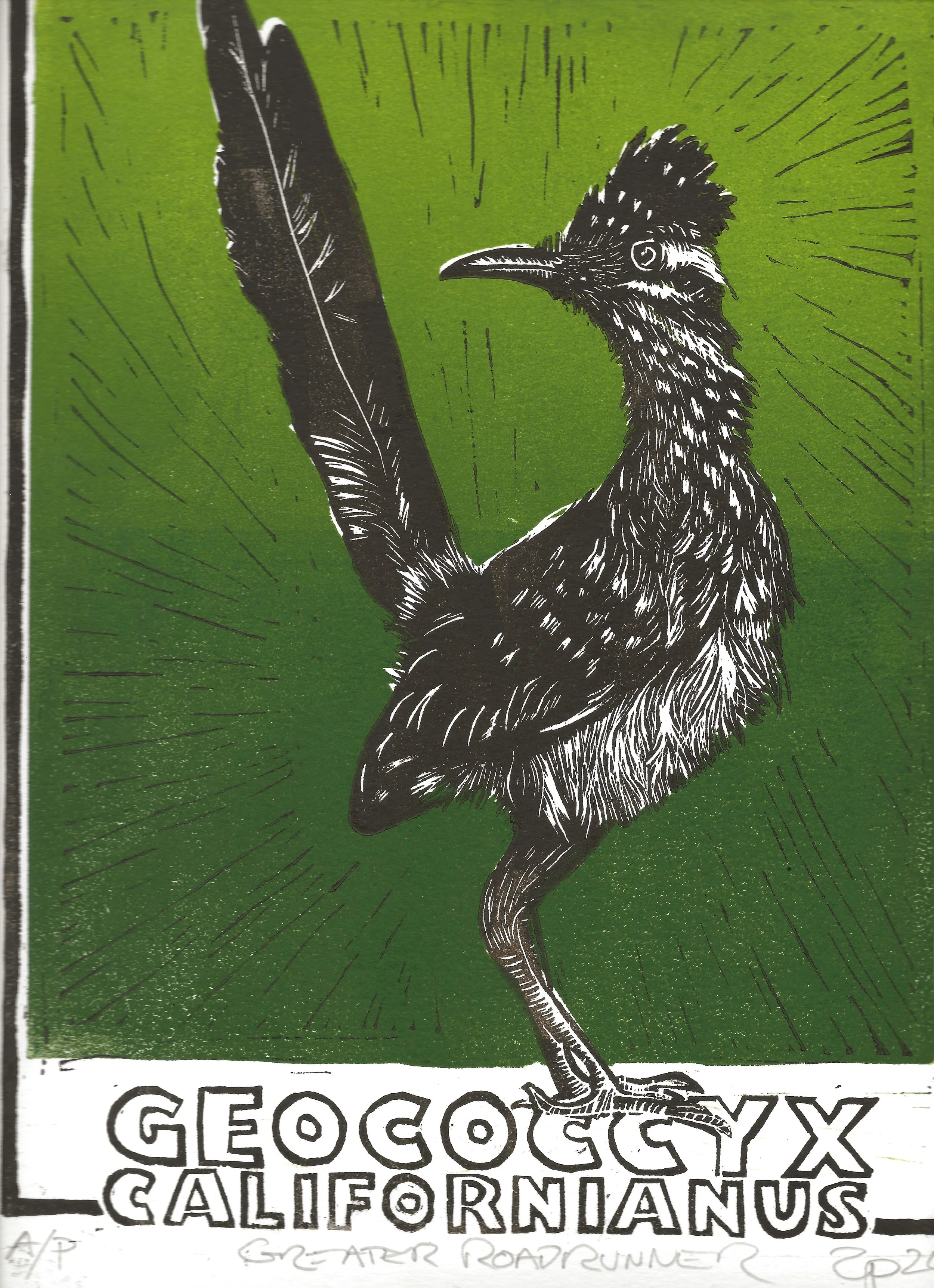 Road Runner Linocut Print
